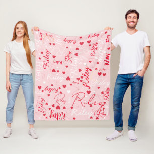 Rode harten op Bord Licht Roze Custom Fleece Deken