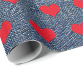 Rode harten op denim inpakpapier (Rol Hoek)