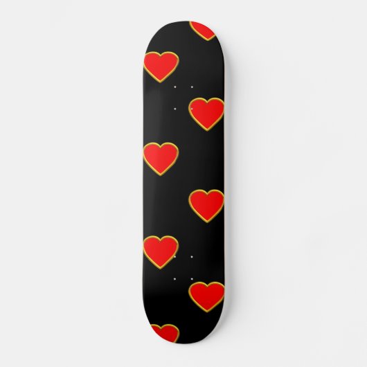 Rode harten op een zwarte achtergrond skateboard (Voorkant)