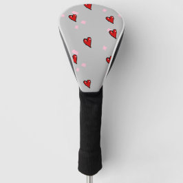 Rode harten op grijs golfheadcover