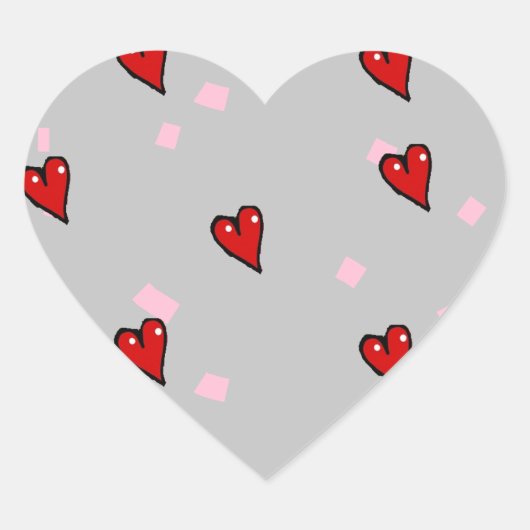 Rode harten op grijs hart sticker (Voorkant)