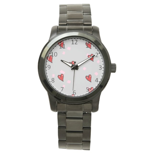 Rode harten op grijs horloge (Voorkant)