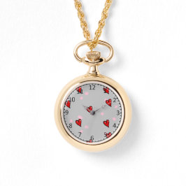 Rode harten op grijs horloge