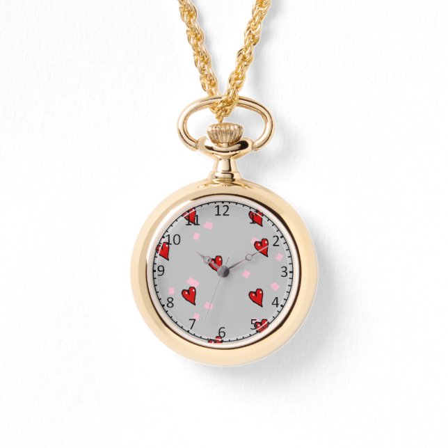 Rode harten op grijs horloge (Voorkant)