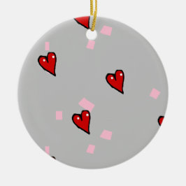 Rode harten op grijs keramisch ornament