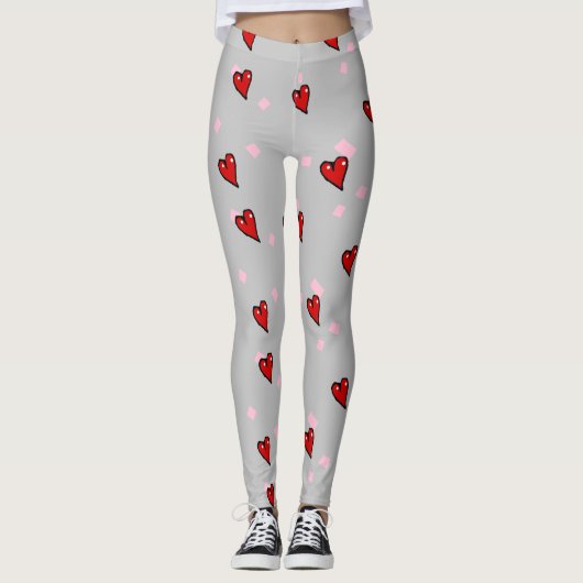 Rode harten op grijs leggings (Voorkant)