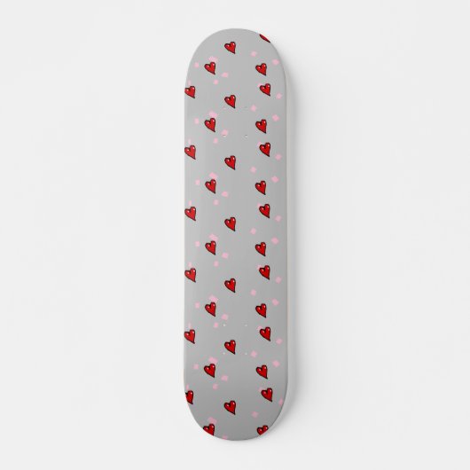 Rode harten op grijs persoonlijk skateboard (Voorkant)