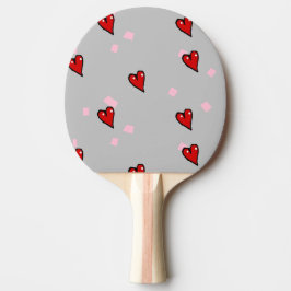 Rode harten op grijs tafeltennisbatje