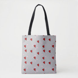 Rode harten op grijs tote bag