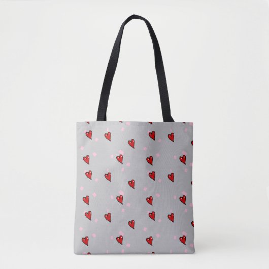 Rode harten op grijs tote bag (Voorkant)