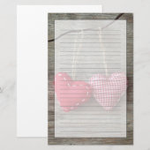 Rode harten op Houten Tabel 2 Briefpapier (Voorkant / Achterkant)