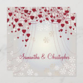 Rode harten op Radiant White en Snowflakes Weddens Kaart (Voorkant / Achterkant)