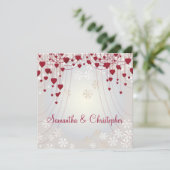 Rode harten op Radiant White en Snowflakes Weddens Kaart (Staand voorkant)