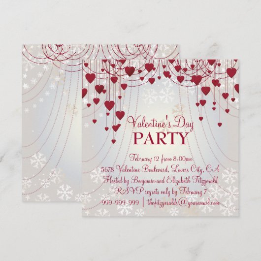 Rode harten op Radiant White Valentijns Party Kaart (Voorkant / Achterkant)