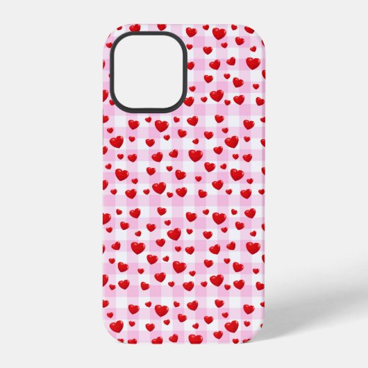 rode harten op roze gingham iPhone hoesje (Achterkant)