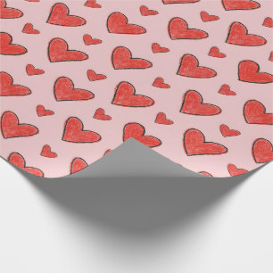 Rode harten op roze kleurpatroon voor kinderen cadeaupapier