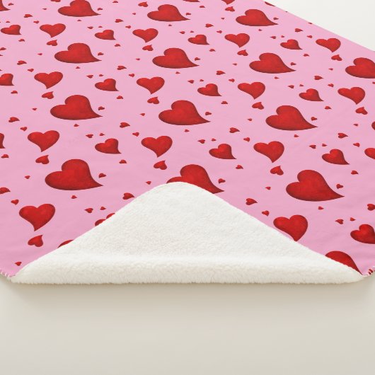 Rode harten op roze sherpa deken (3/4)