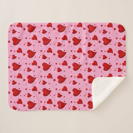 Rode harten op roze sherpa deken (Voorkant (horizontaal))