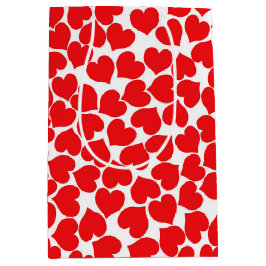 Rode harten op wit medium cadeauzakje