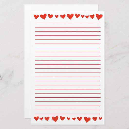 Rode harten op witte geblatte banketbakkersmakerij briefpapier (Voorkant / Achterkant)