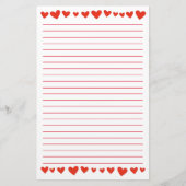 Rode harten op witte geblatte banketbakkersmakerij briefpapier (Voorkant)
