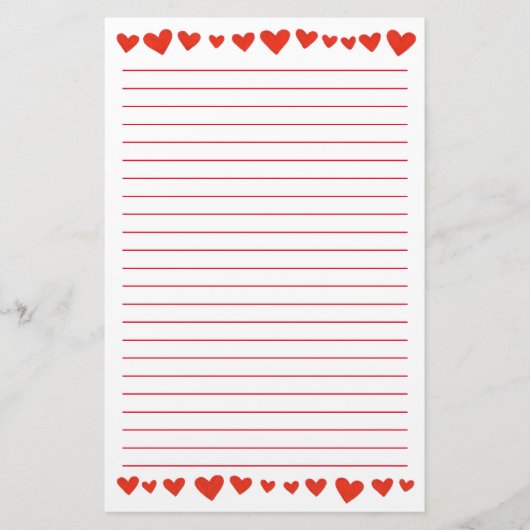 Rode harten op witte geblatte banketbakkersmakerij briefpapier (Voorkant)