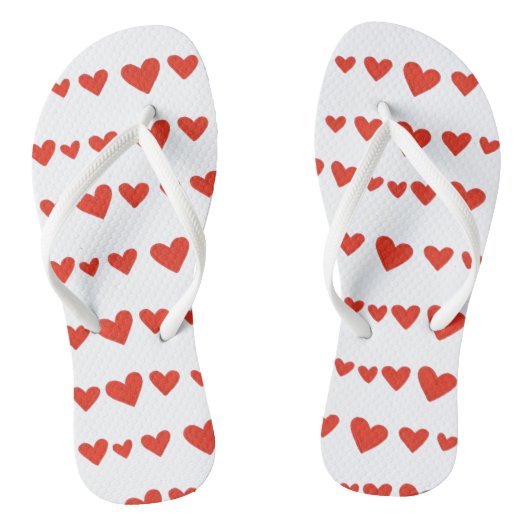 Rode harten op witte trendy Flipflops Teenslippers (Voetbed)