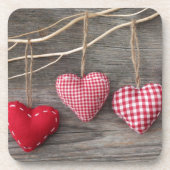 Rode harten op Wooden Table Bier Onderzetter (Voorkant)