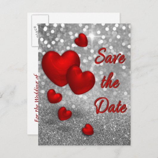 Rode harten op zilveren glitter - Sla de Kaart Dat (Voorkant / Achterkant)
