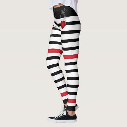 Rode harten op zwart en wit leggings (Links)