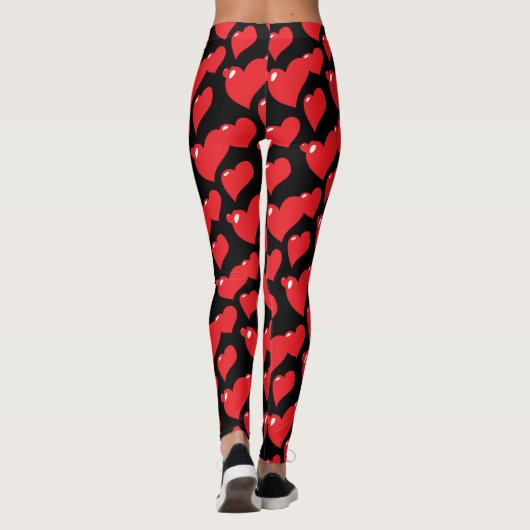 "Rode harten op zwarte achtergrond" Leggings (Achterkant)