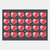 Rode harten op zwarte achtergrond, Valentijnsdag Inpakpapier Vel (Voorkant 3)
