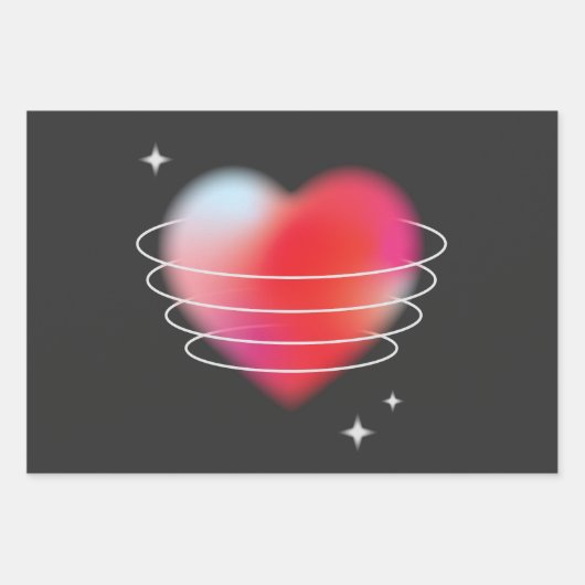 Rode harten op zwarte achtergrond, Valentijnsdag Inpakpapier Vel (Voorkant 2)