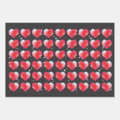 Rode harten op zwarte achtergrond, Valentijnsdag Inpakpapier Vel (Voorkant)