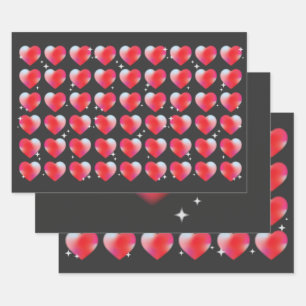 Rode harten op zwarte achtergrond, Valentijnsdag Inpakpapier Vel