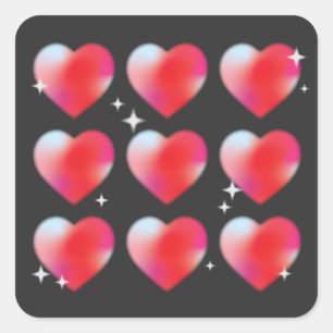 Rode harten op zwarte achtergrond, Valentijnsdag Vierkante Sticker