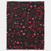 Rode harten op zwarte deken met naam (Voorkant)