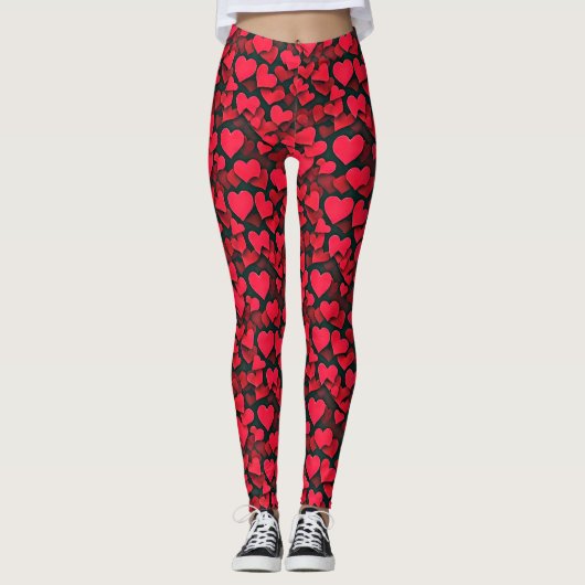 Rode harten op zwarte valentijn leggings (Voorkant)
