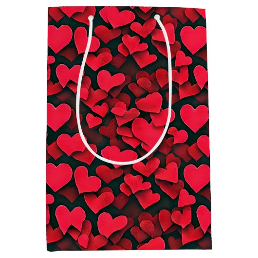 Rode harten op zwarte valentijn medium cadeauzakje (Voorkant)