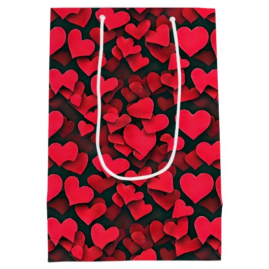 Rode harten op zwarte valentijn medium cadeauzakje (Achterkant)