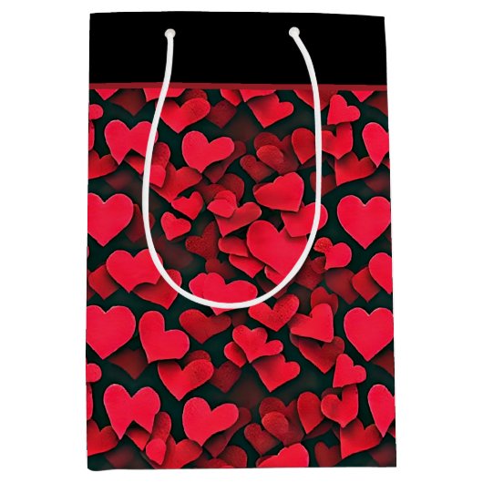 Rode harten op zwarte valentijn, middelmatige cade medium cadeauzakje (Voorkant)