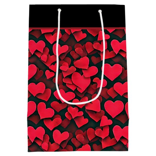 Rode harten op zwarte valentijn, middelmatige cade medium cadeauzakje (Achterkant)