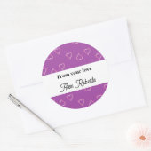 Rode harten patroon op paars ronde sticker (Envelop)