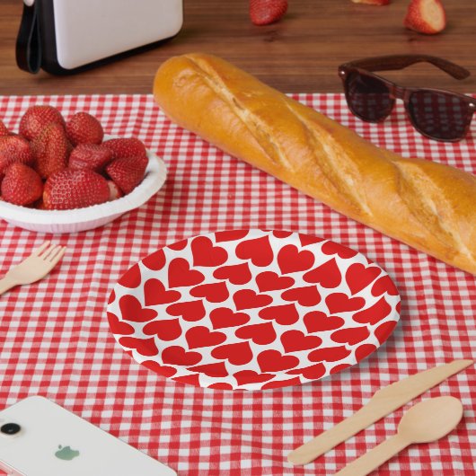 Rode harten patroon, romantisch, liefde papieren bordje (Picknick)