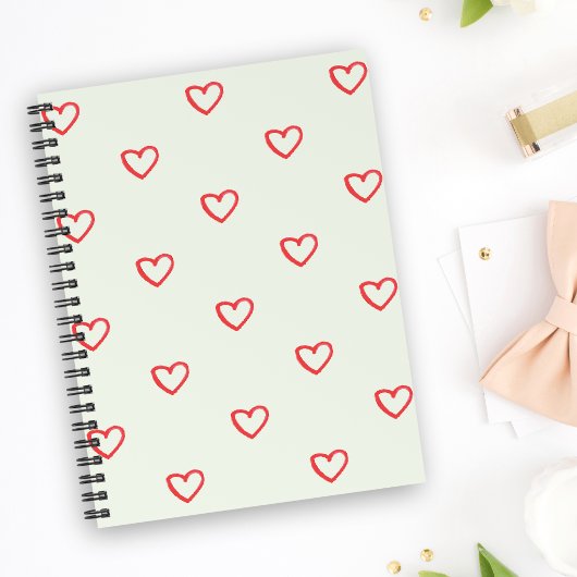 Rode harten patroon, Schattige, liefde Notitieboek