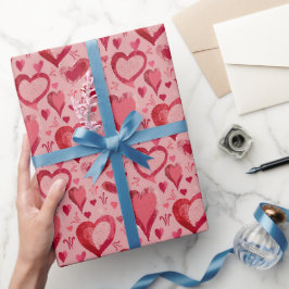 Rode Harten Patroon Tekening Valentijnsdag Cadeaupapier