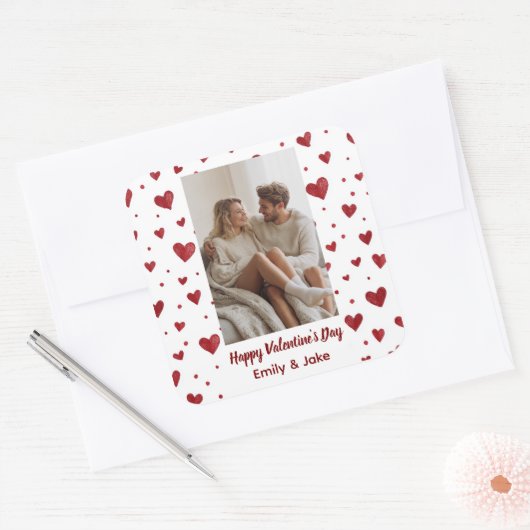 Rode Harten Patroon Valentijnsdag Sticker op Maat (Envelop)