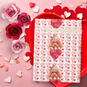 Rode Harten Poodle Hond Liefhebber Valentijnsdag Cadeaupapier