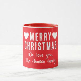 Rode Harten Prettig Kerstmis Familie Naam Cadeau Mok