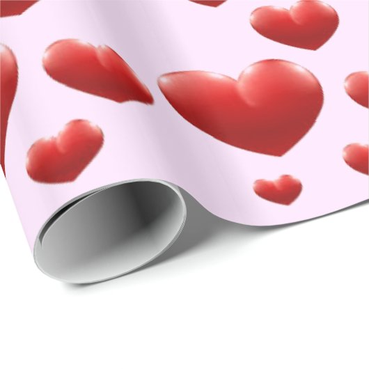 Rode harten regen op roze inpakpapier (Rol Hoek)